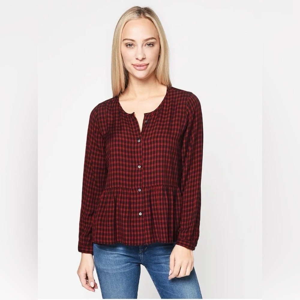 Rails CELESTE GARNET ASH CHECK Red Black Plaid Button Up Blouse Size S